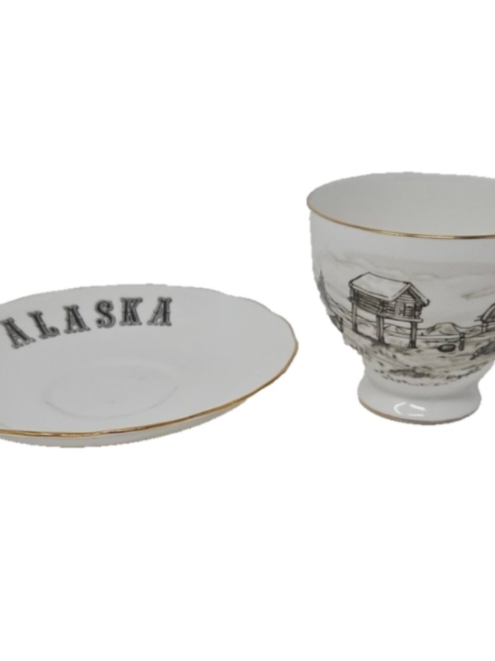 Vintage Alaska Souvenir Cup Saucer George Ahgupuk Vilettas Arts Queen Anne China